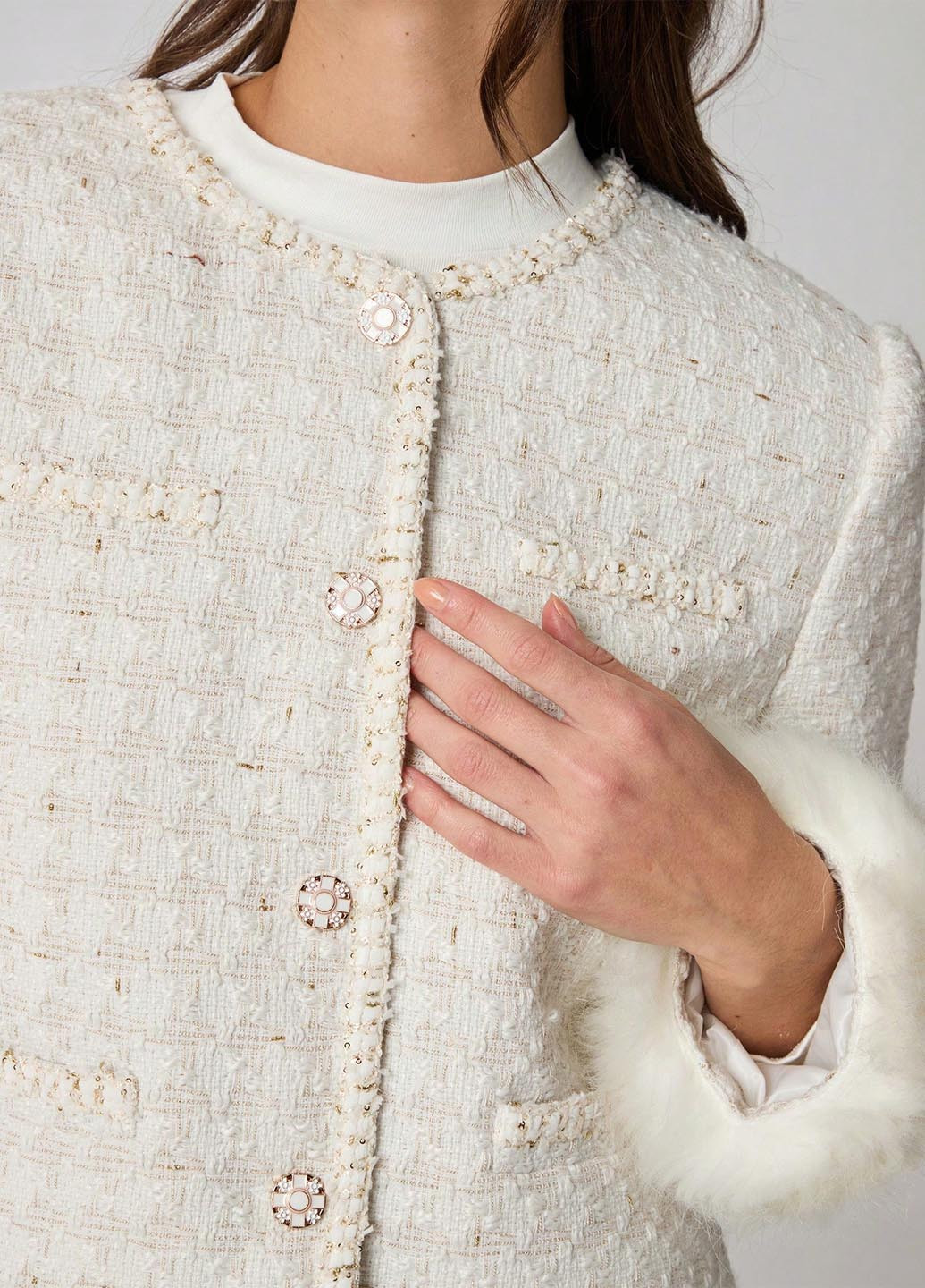 Молочное Кэжуал полупальто однобортное SHEIN в клетку