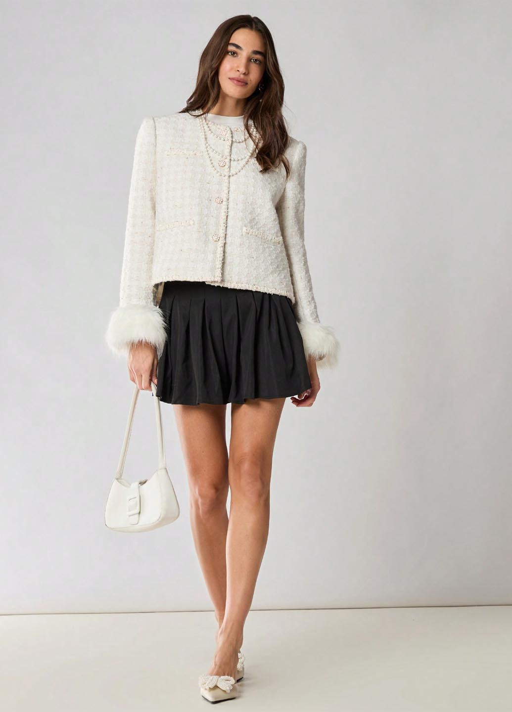 Молочное Кэжуал полупальто однобортное SHEIN в клетку