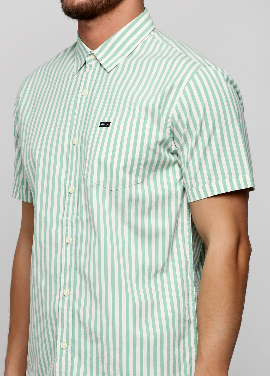 Светло-зеленая кэжуал рубашка в полоску RVCA с коротким рукавом