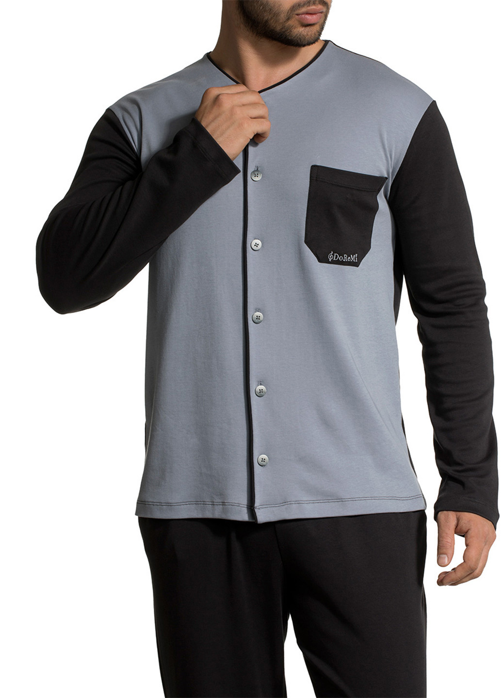 Пижама (кофта, брюки) DoReMi кофта + брюки однотонная чёрно-белую домашняя хлопок