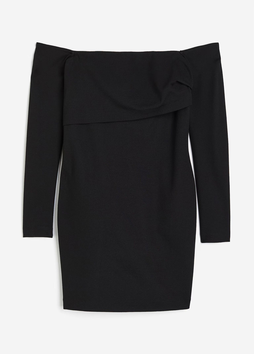 Черное коктейльное, кэжуал платье с открытыми плечами H&M однотонное