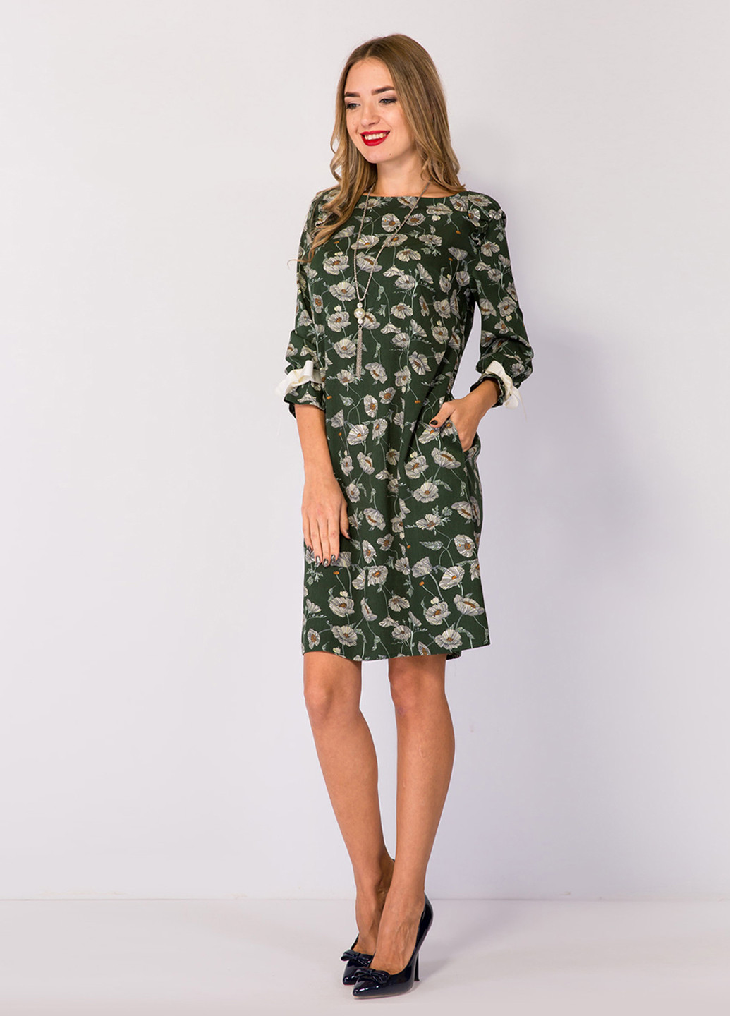 Темно-зеленое кэжуал платье Фабрика наш одяг с цветочным принтом
