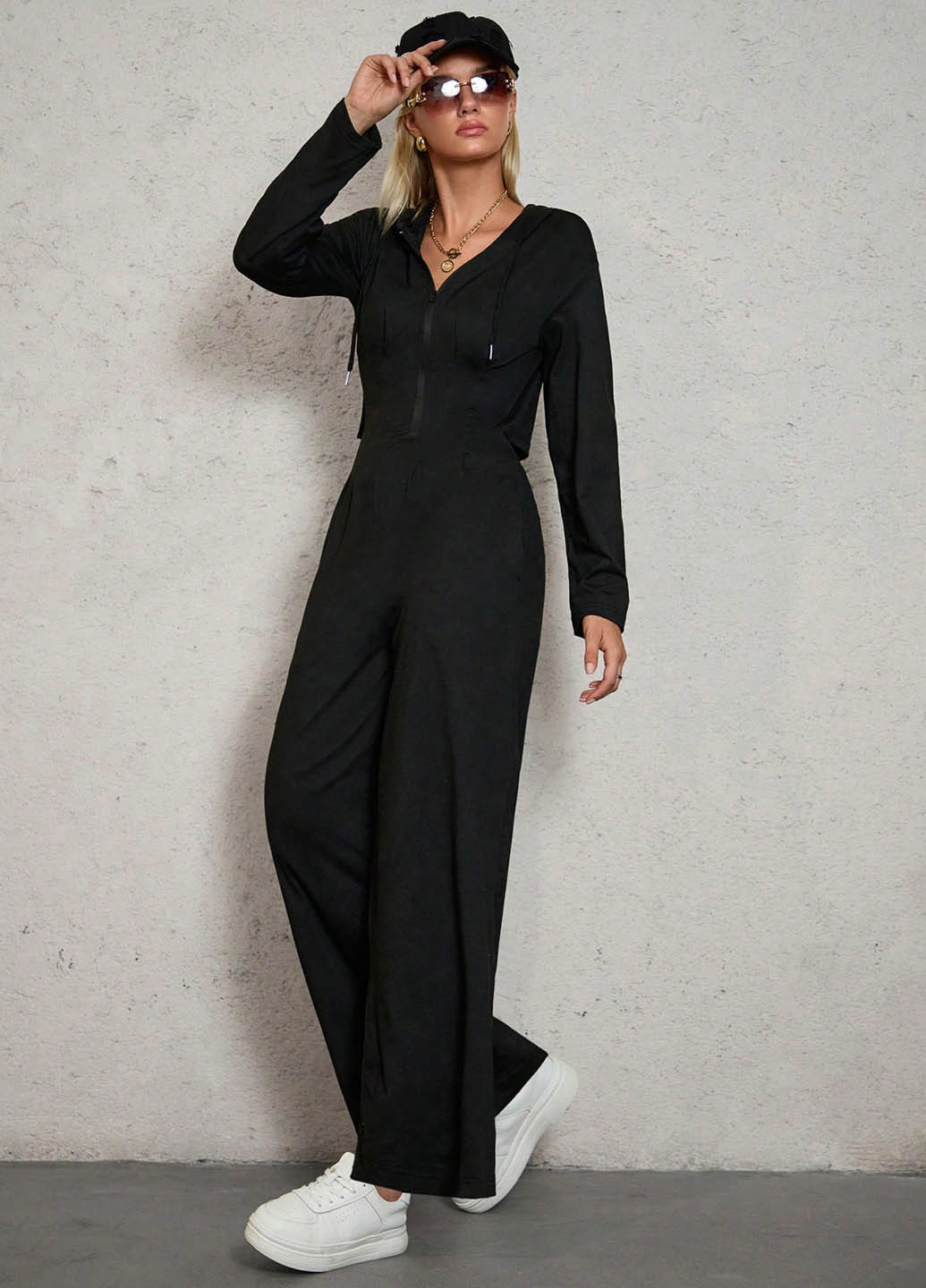 Комбинезон SHEIN комбинезон-брюки однотонный чёрный кэжуал полиэстер, трикотаж