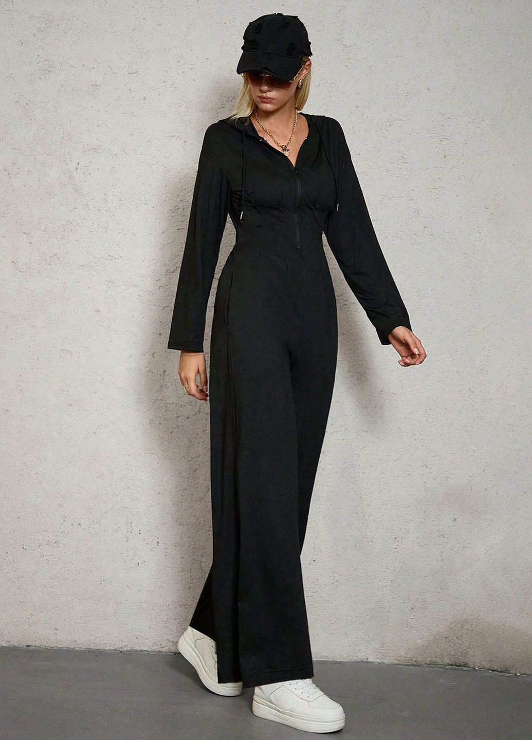 Комбинезон SHEIN комбинезон-брюки однотонный чёрный кэжуал полиэстер, трикотаж