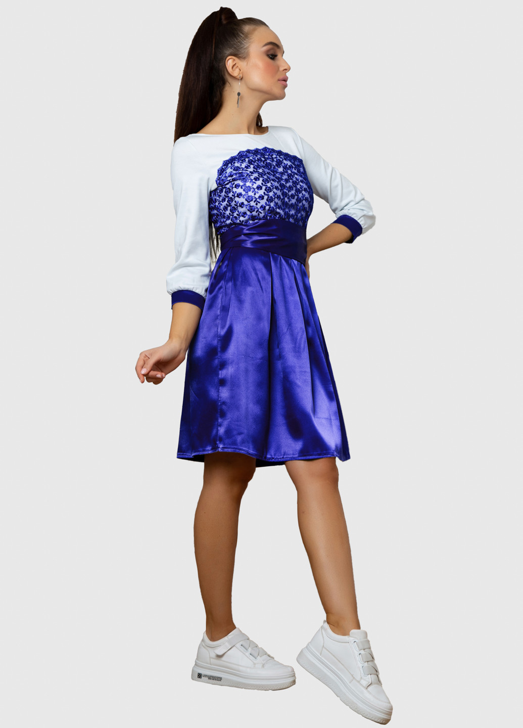 Синее кэжуал платье клеш ST-Seventeen однотонное