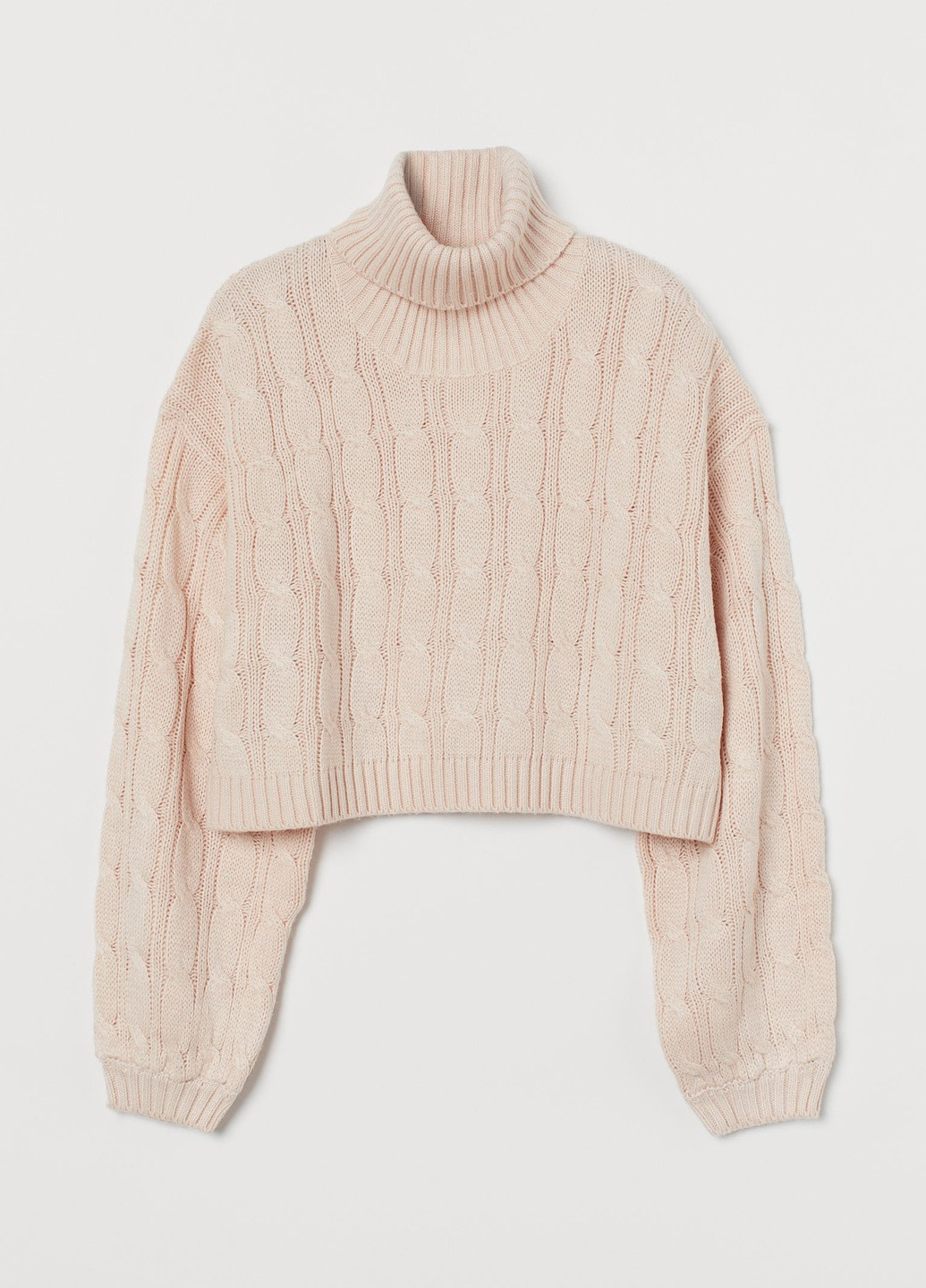 Розовый демисезонный свитер вязки косицей с воротом бледно-розовый H&M