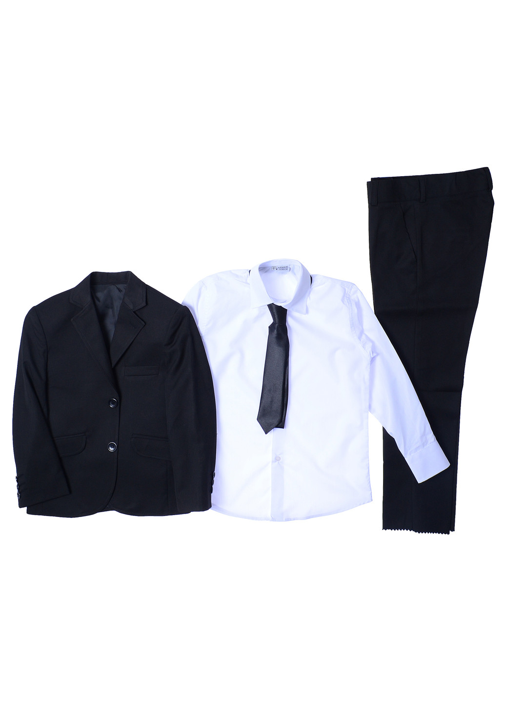 Чорний демісезонний костюм (піджак, брюки, сорочка, краватка) трійка Jnf