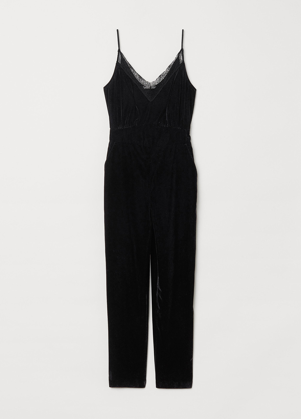 Комбинезон H&M комбинезон-брюки однотонный чёрный кэжуал велюр