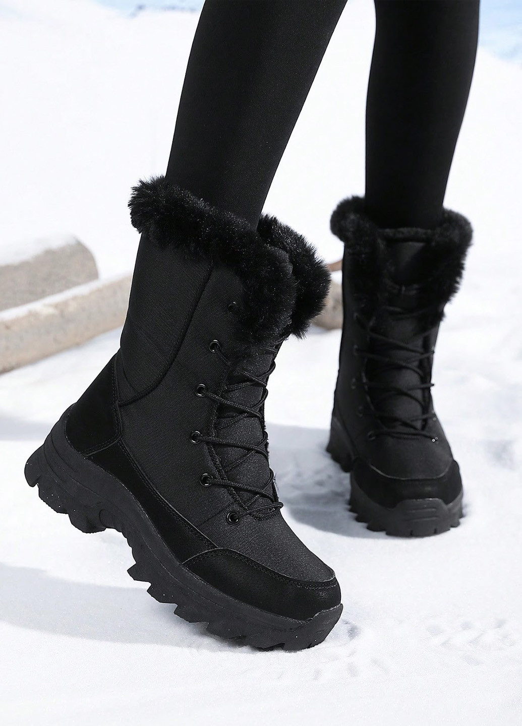 Зимние сапоги SHEIN с мехом тканевые