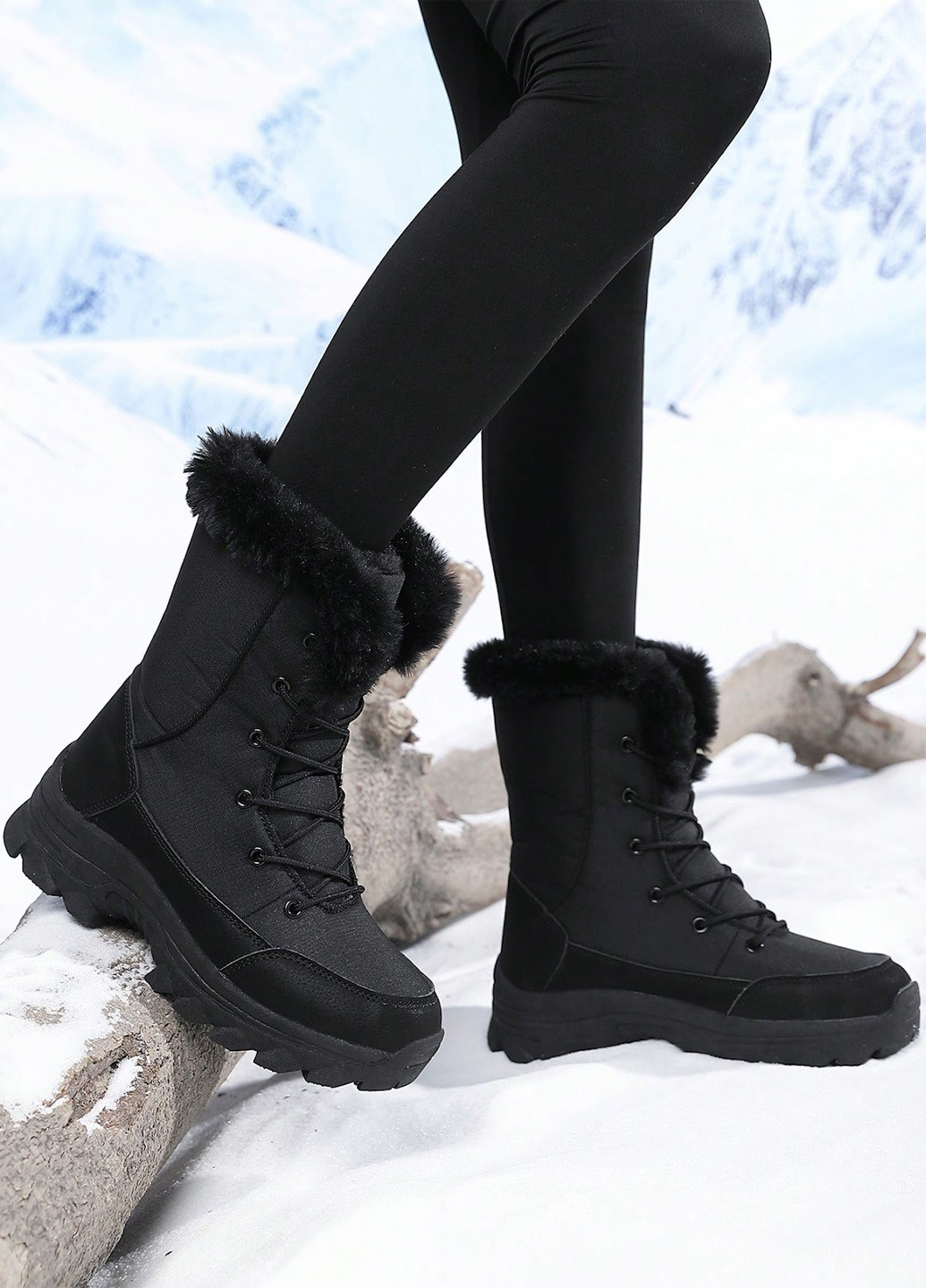 Зимние сапоги SHEIN с мехом тканевые