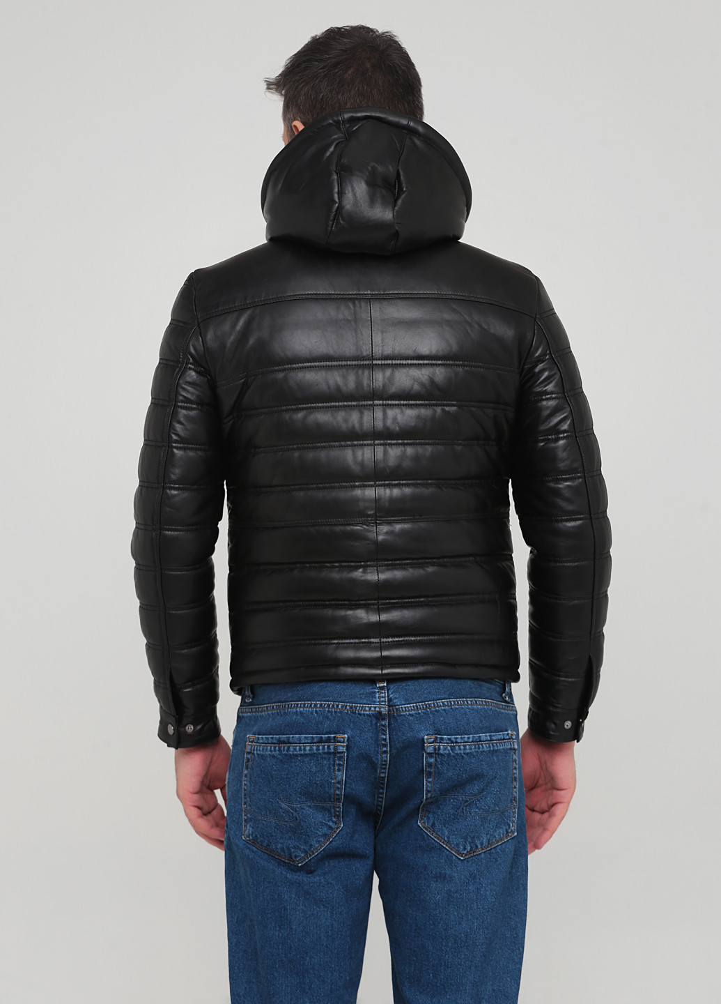 Черная зимняя куртка кожаная Leather Factory
