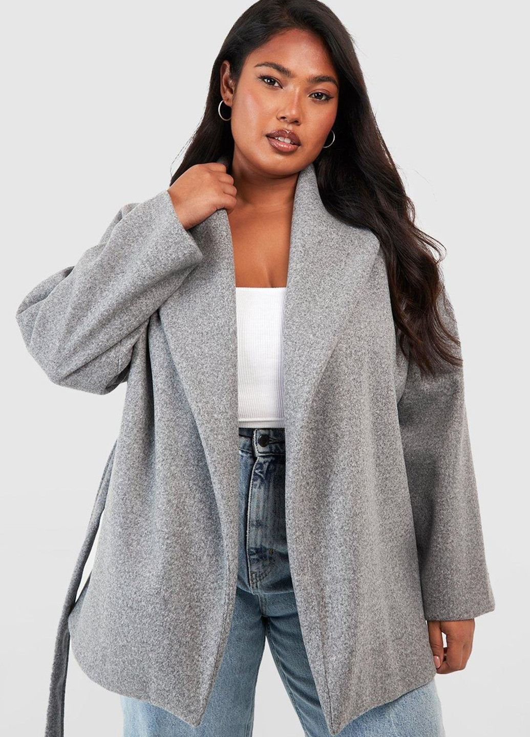 Серое Кэжуал полупальто Boohoo меланж