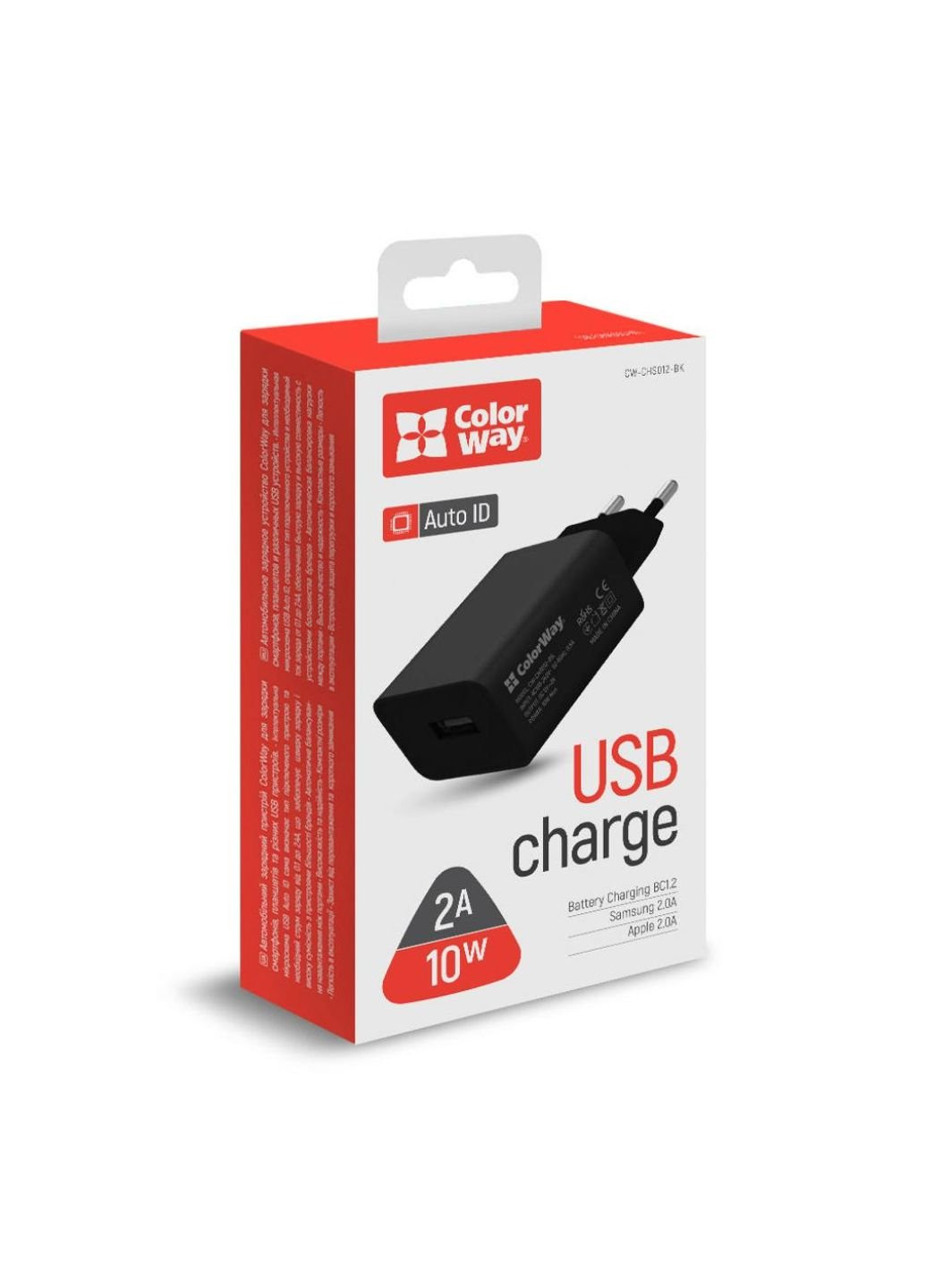 Зарядное устройство (CW-CHS012-BK) Colorway 1USB AUTO ID 2A (10W) black (253507154)