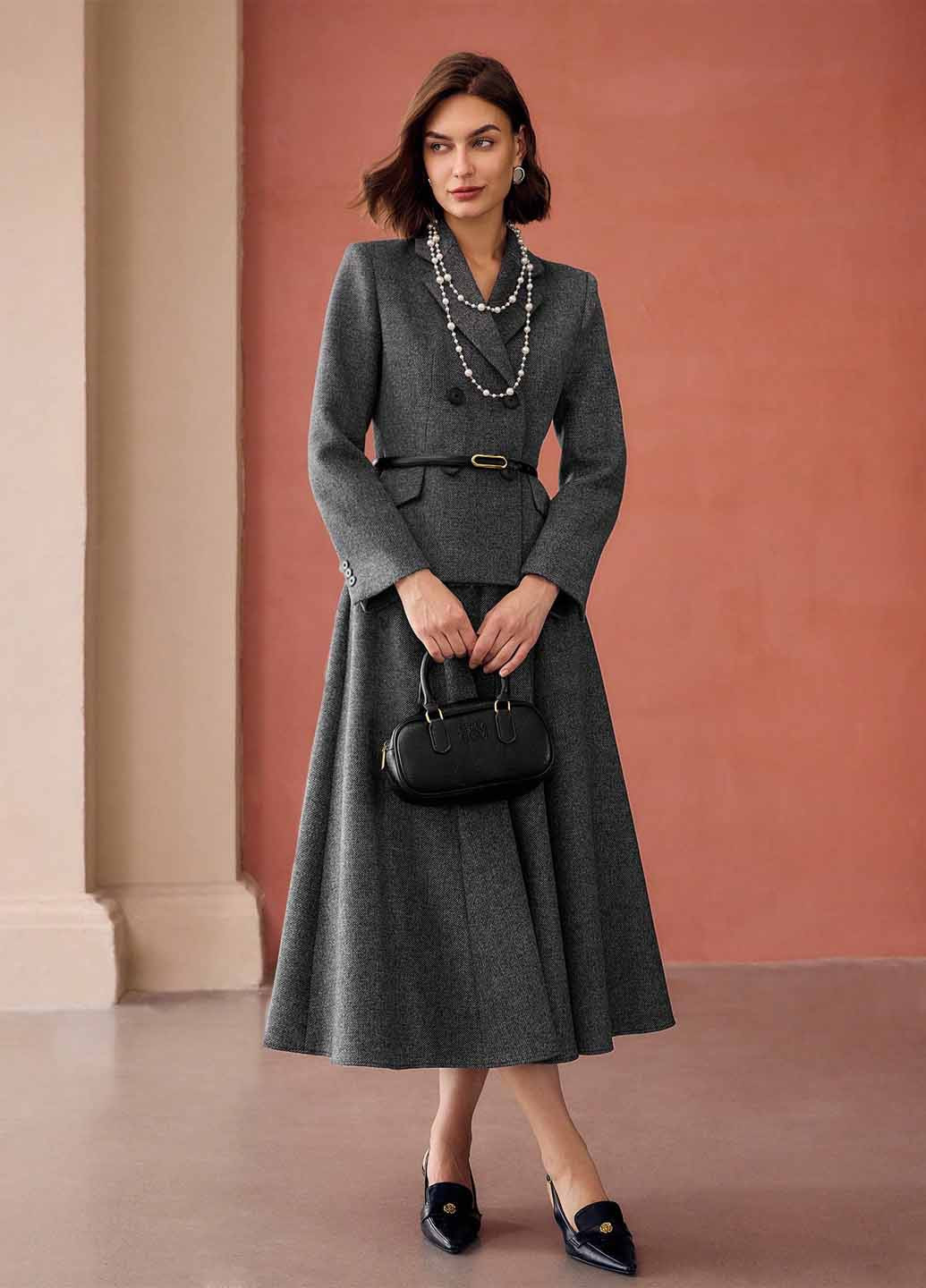 Темно-серая кэжуал с геометрическим узором юбка SHEIN а-силуэта (трапеция)