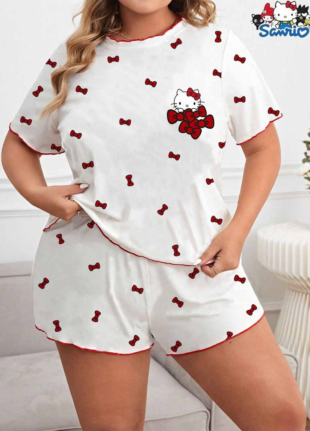 Біла всесезон піжама (футболка, шорти) футболка + шорти SHEIN