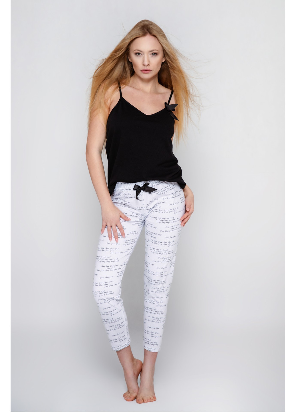 Черно-белая всесезон пижама хлопковая с брюками черно-белая antonella s202030 Sensis