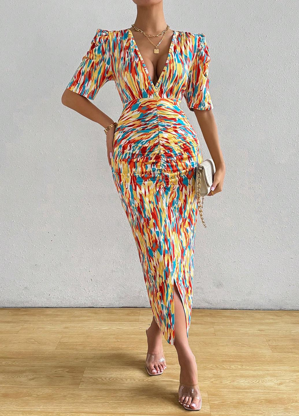 Комбінована кежуал сукня силуетна SHEIN з абстрактним візерунком