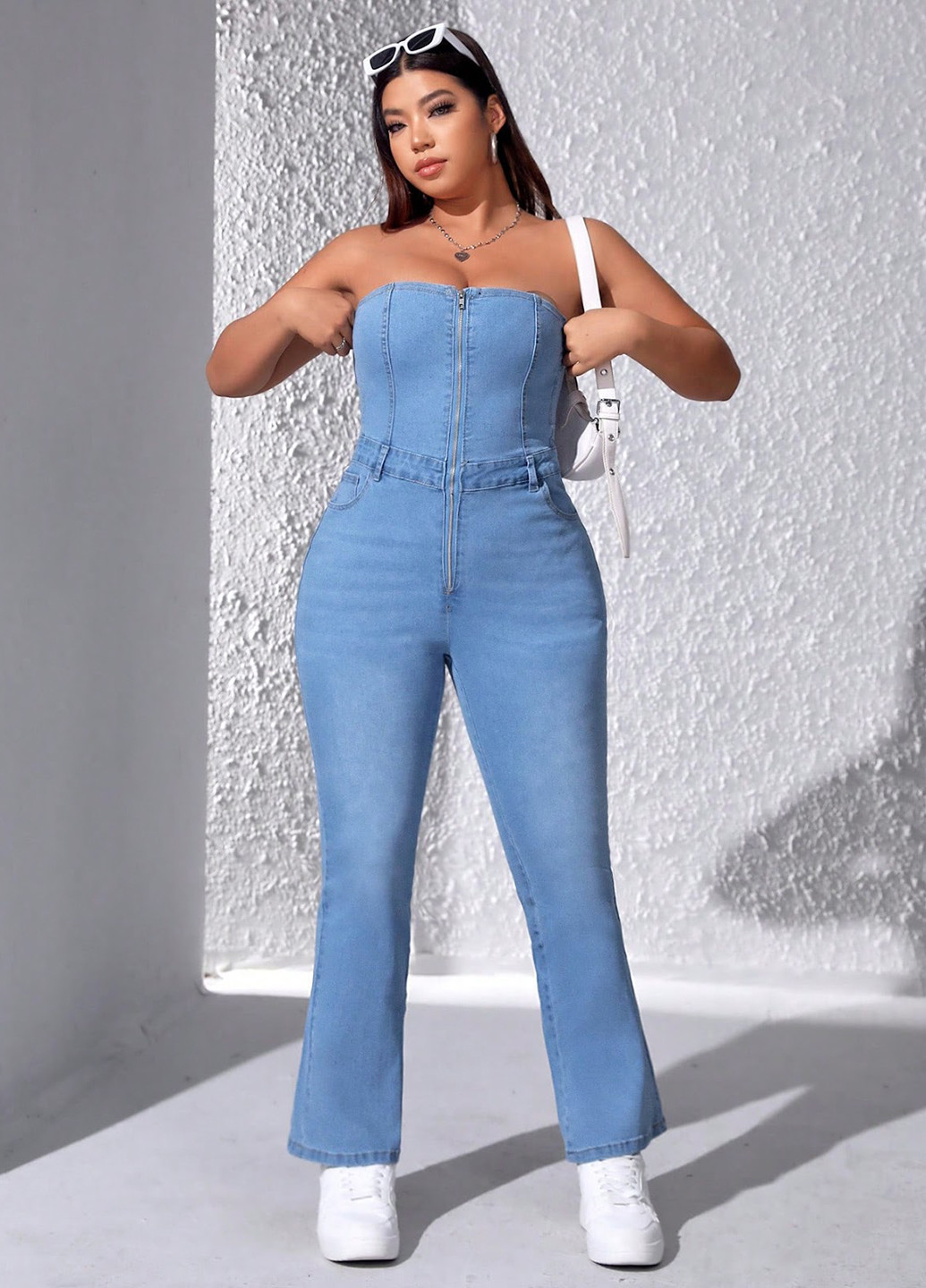 Комбинезон SHEIN комбинезон-брюки однотонный голубой кэжуал, денил хлопок, джинс
