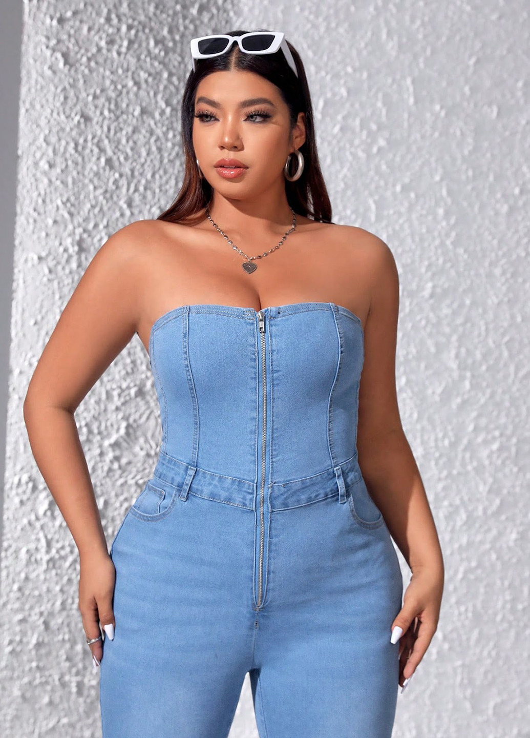 Комбинезон SHEIN комбинезон-брюки однотонный голубой кэжуал, денил хлопок, джинс