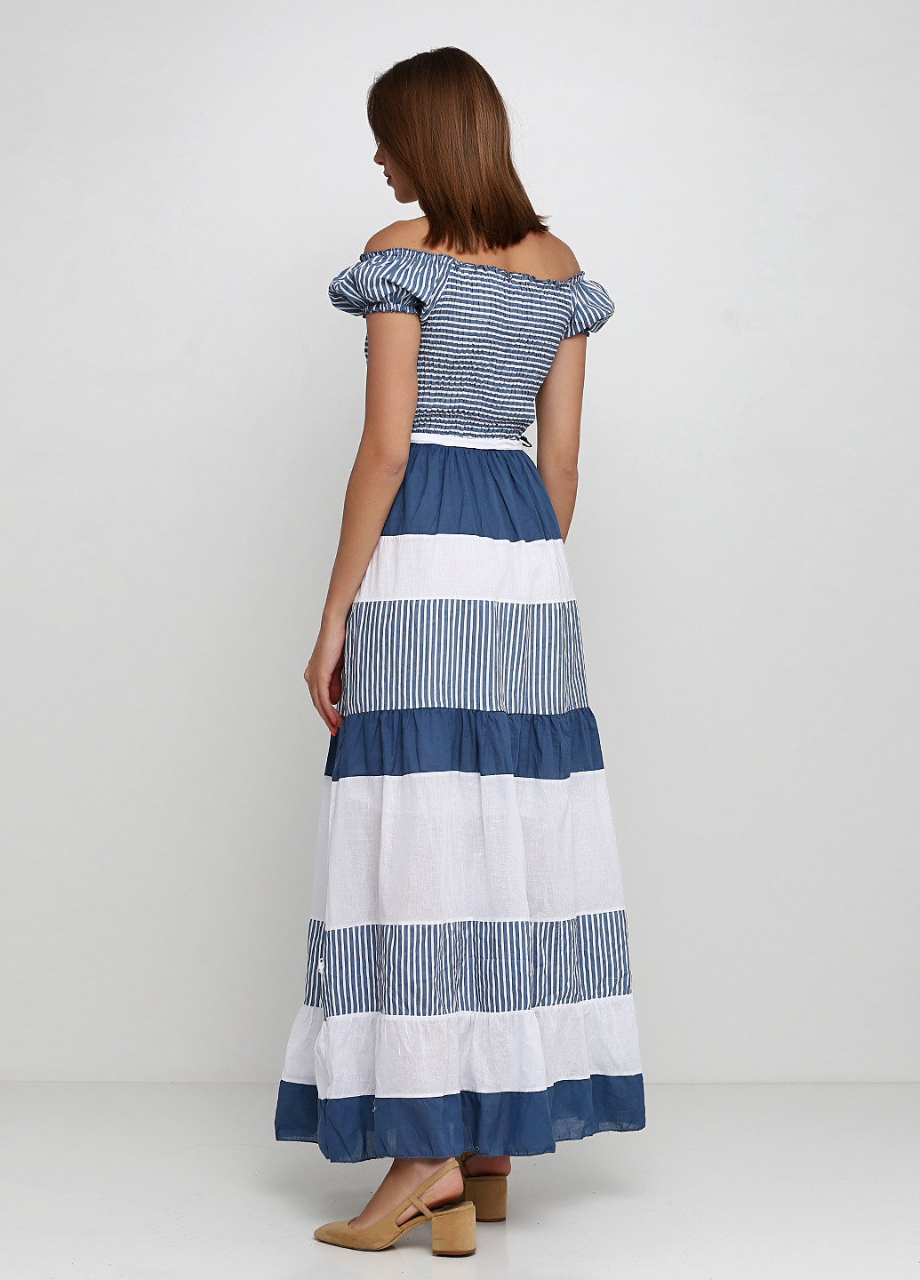 Сіро-синя кежуал сукня з відкритими плечима Carrokar в смужку