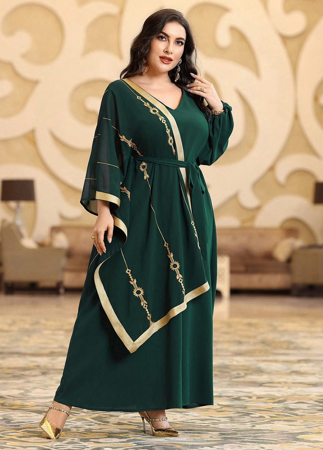 Темно-зелена вечірня сукня а-силует SHEIN з малюнком