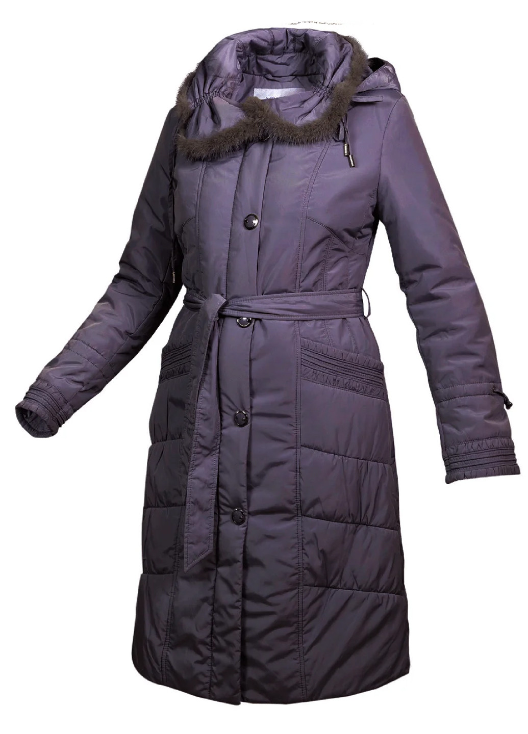 Фиолетовое демисезонное Пальто демисезонное женское длинное с капюшоном City Classic