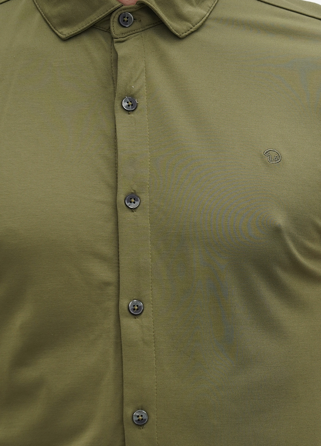 Оливковковая (хаки) кэжуал рубашка однотонная Benson & Cherry