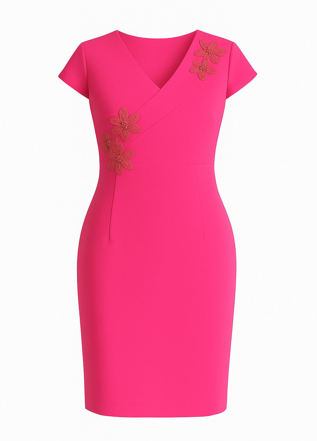 Фуксинова (кольору Фукія) кежуал сукня на запах, футляр Sassofono однотонна