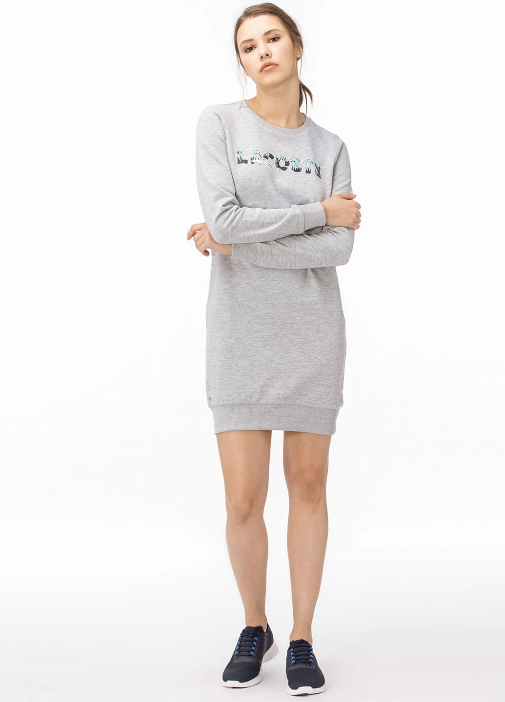 Светло-серое кэжуал платье платье-свитшот Lacoste с логотипом
