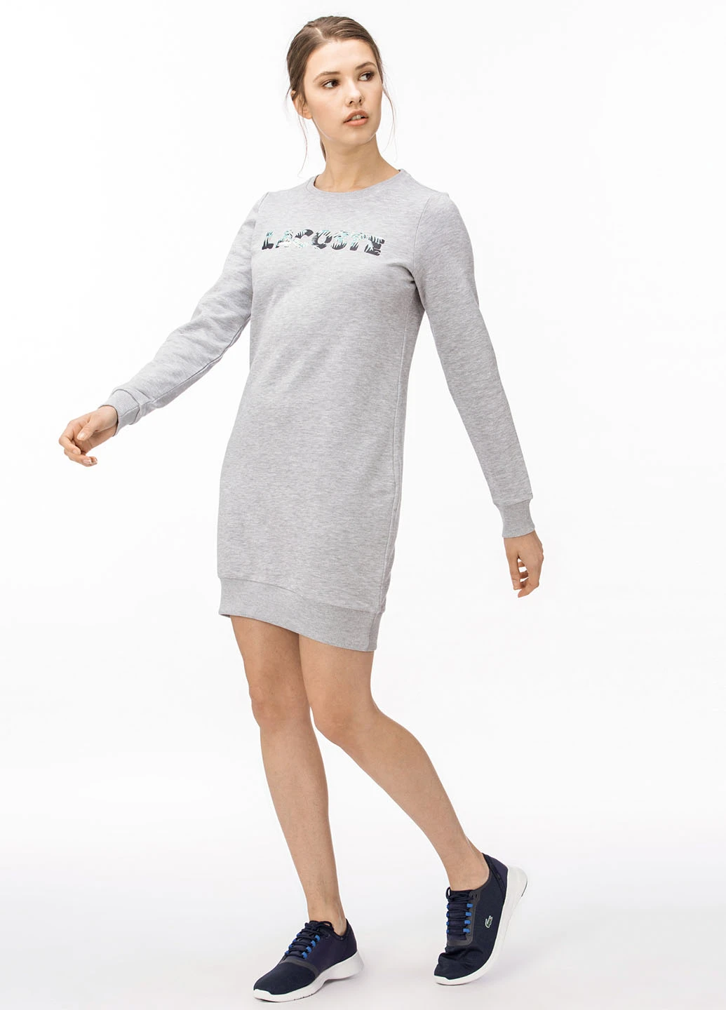 Светло-серое кэжуал платье платье-свитшот Lacoste с логотипом