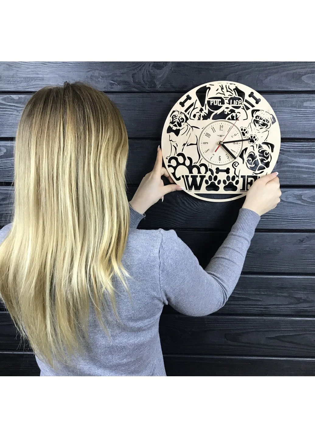 Дизайнерський оригінальний годинник на стіну «Кумедний мопс» 7Arts (253566974)