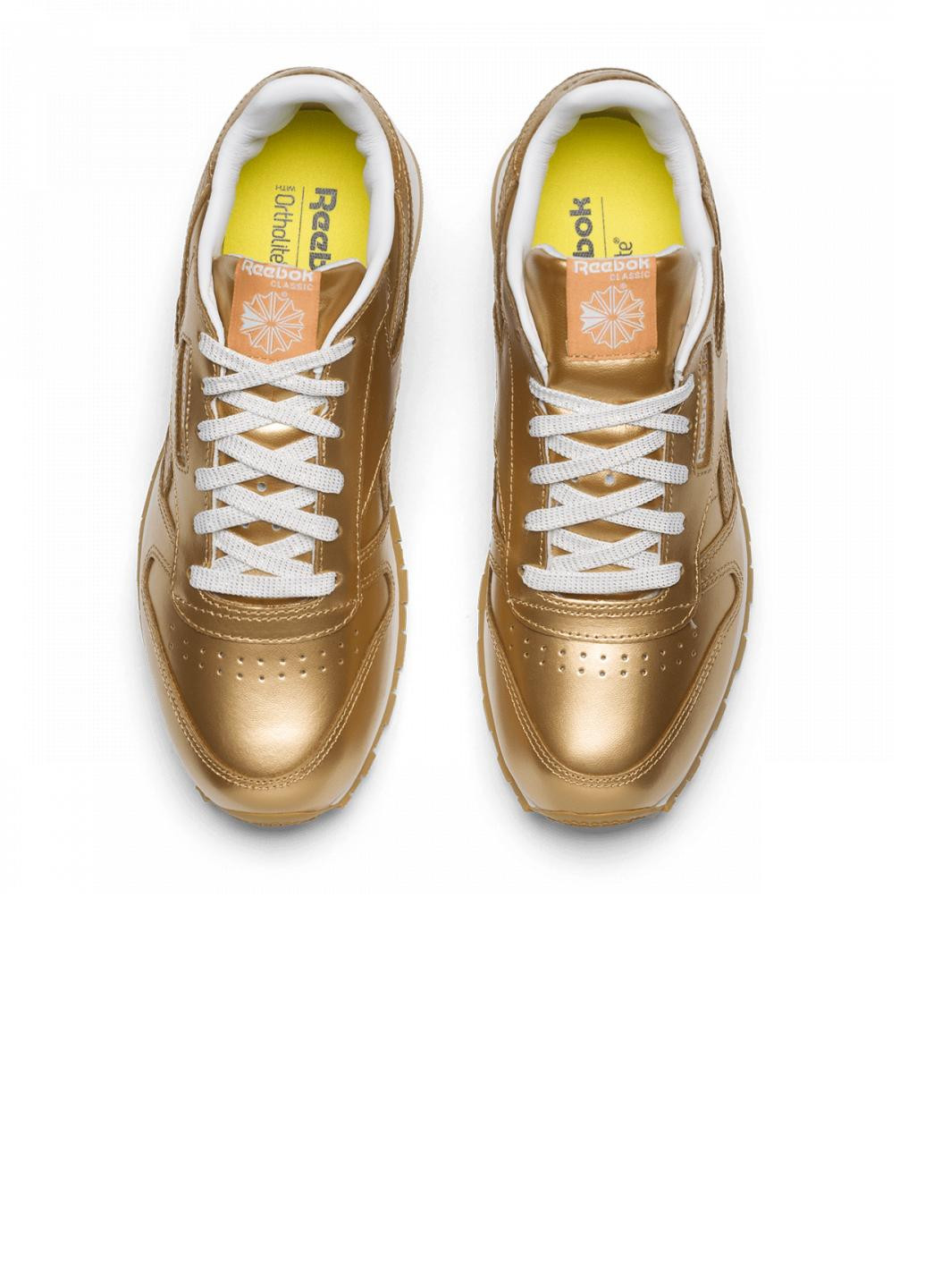 Золоті осінні кроссовки classic leather metallic gold bs8944 Reebok