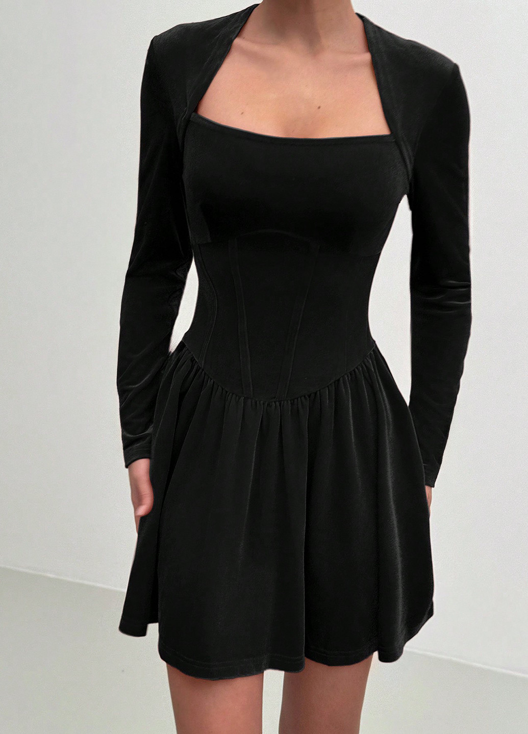 Черное праздничный, коктейльное, вечернее, кэжуал платье клеш, а-силуэт, с корсетом SHEIN однотонное