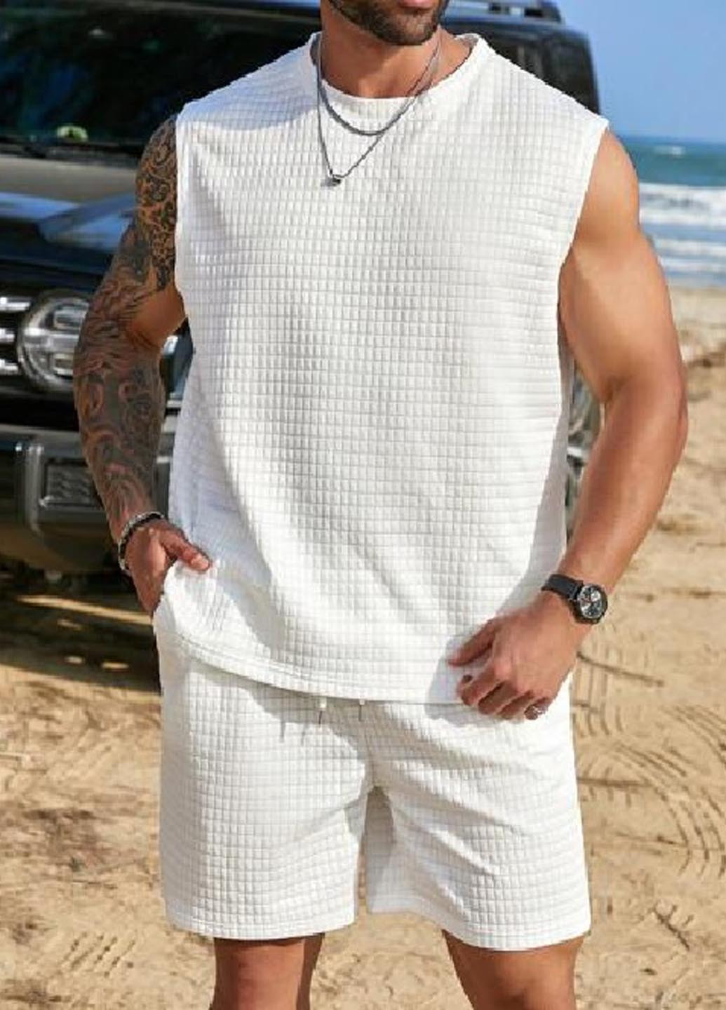 Белый летний костюм (майка, шорты) с шортами Manfinity