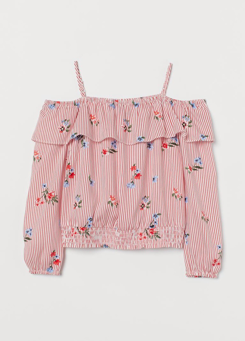 Розовая блузка с открытыми плечами розовый H&M