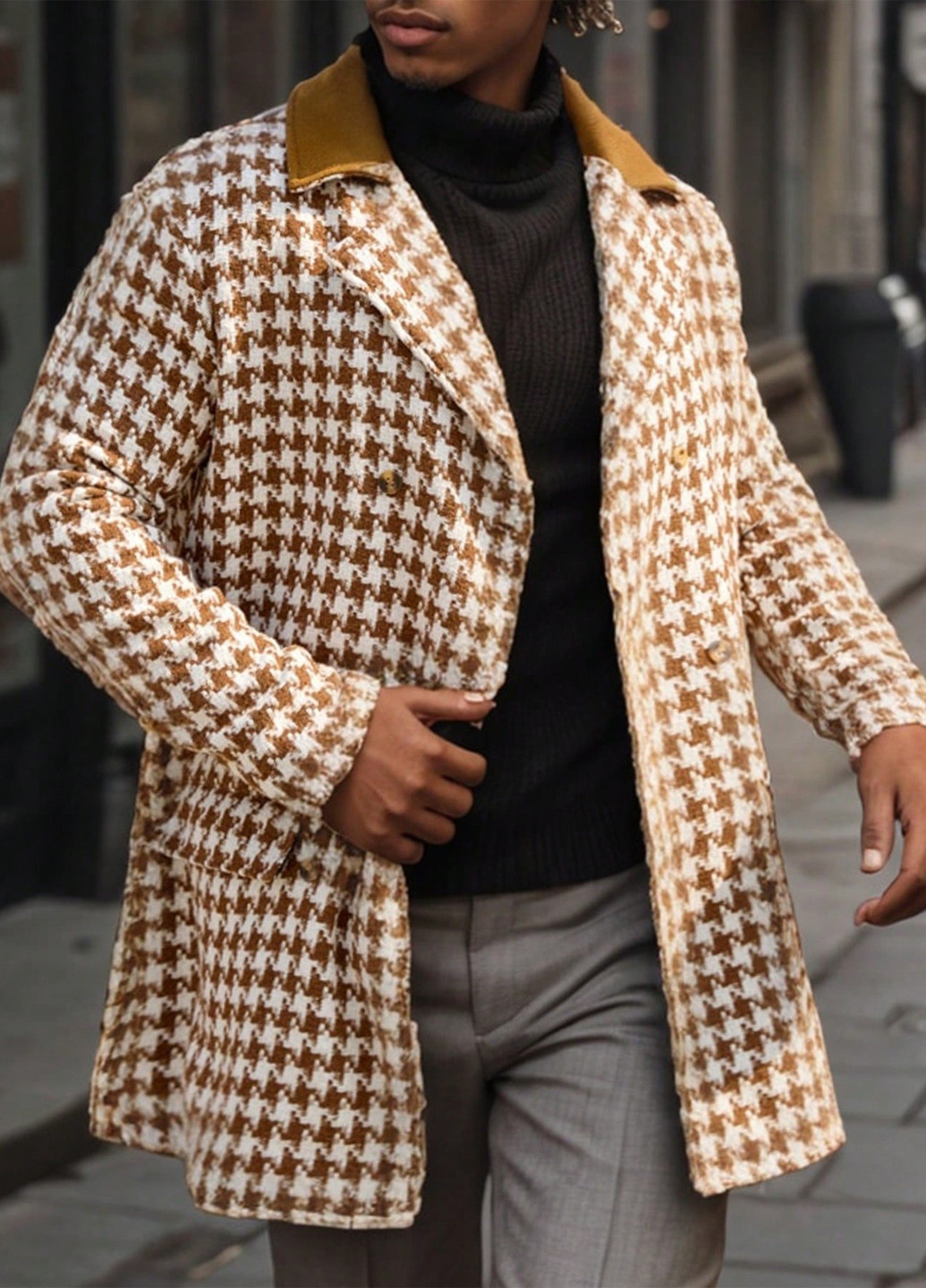 Комбинированное демисезонное Пальто двубортное SHEIN