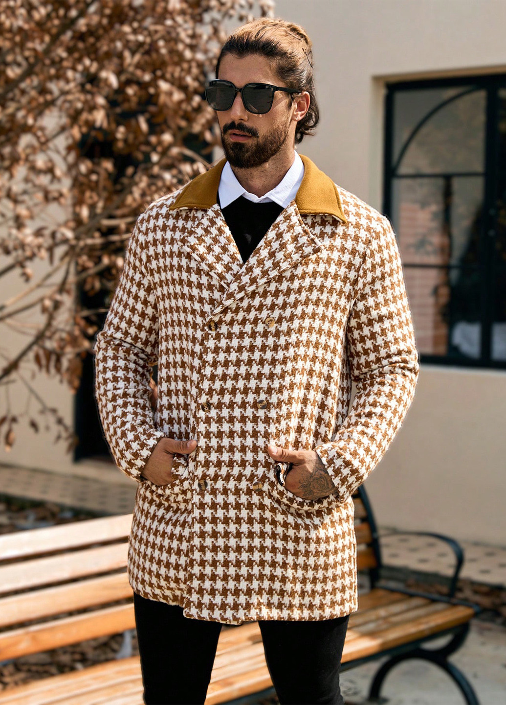 Комбинированное демисезонное Пальто двубортное SHEIN