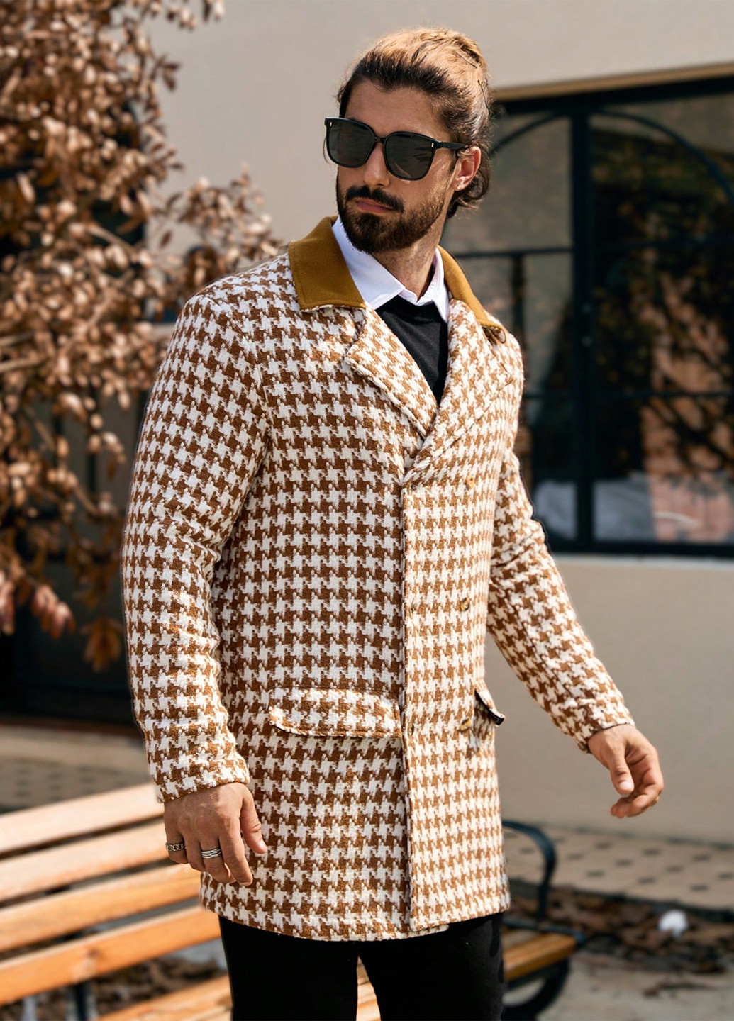 Комбинированное демисезонное Пальто двубортное SHEIN