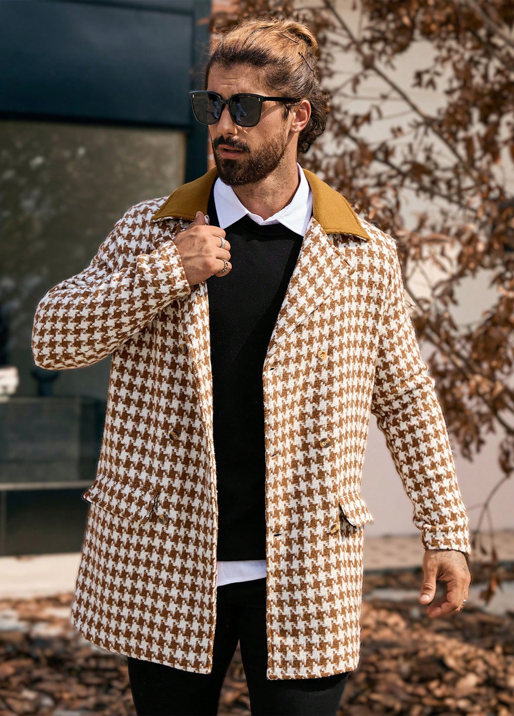 Комбинированное демисезонное Пальто двубортное SHEIN