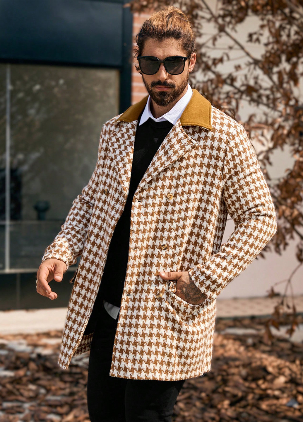 Комбинированное демисезонное Пальто двубортное SHEIN