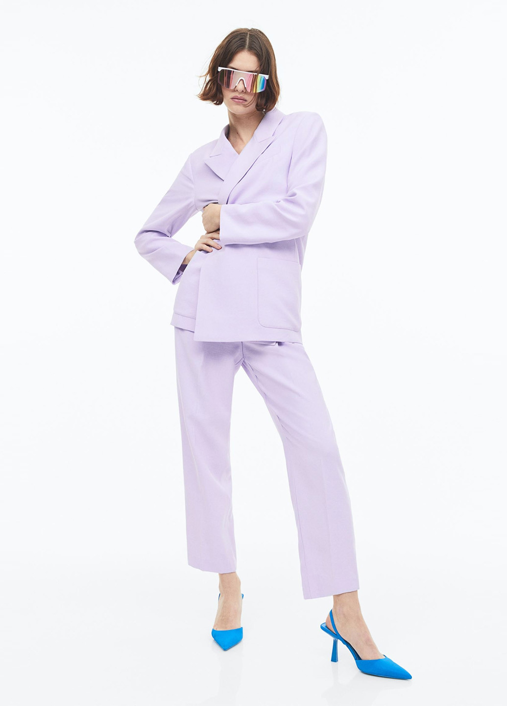 Светло-фиолетовые кэжуал демисезонные прямые, укороченные брюки H&M