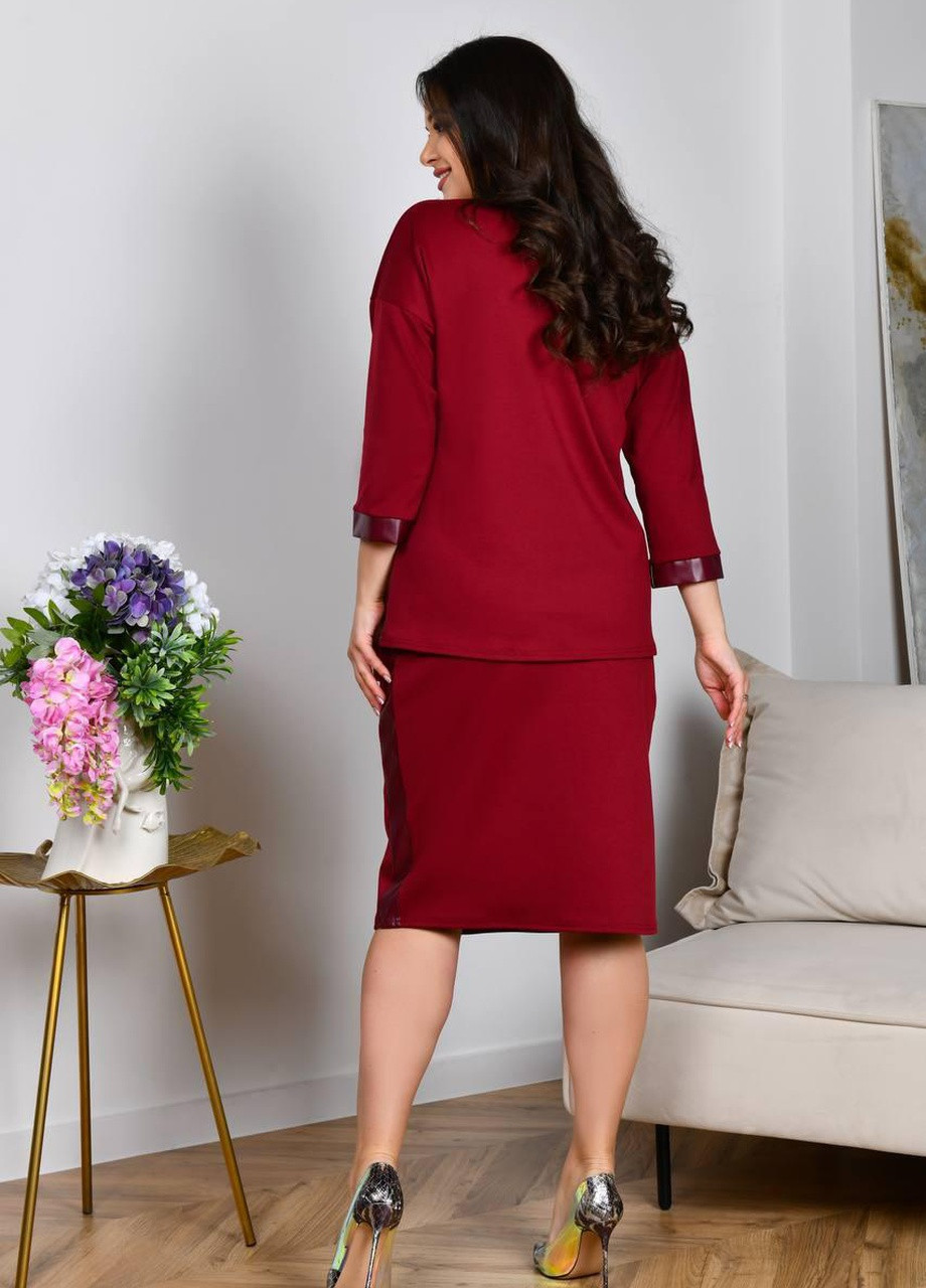 Женский костюм двойка кофта и юбка бордового цвета р.48/50 357946 New Trend (256454552)