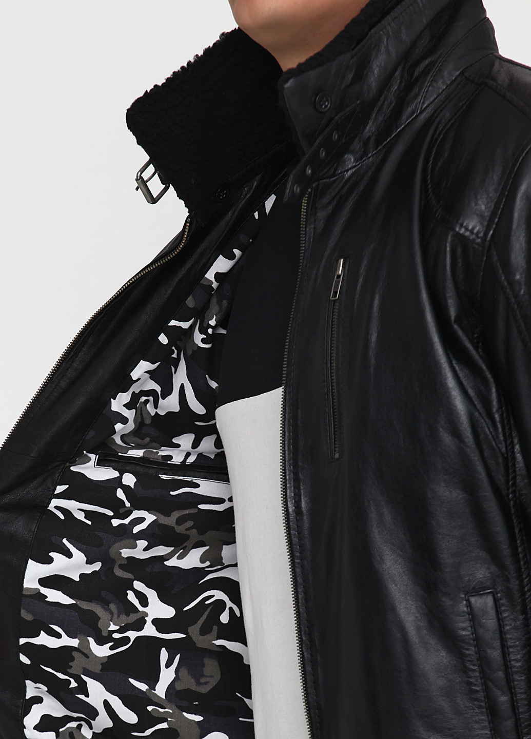 Черная зимняя куртка кожаная Franco Rossetti