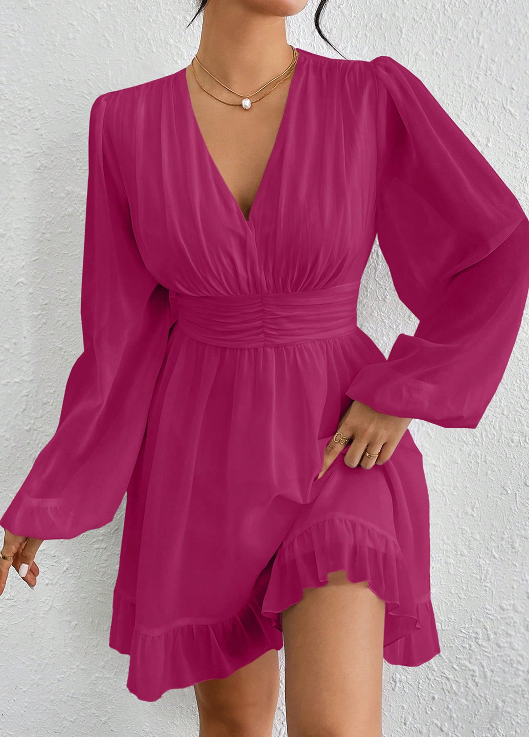 Фуксиновое (цвета Фуксия) праздничный, коктейльное, кэжуал платье клеш, а-силуэт SHEIN однотонное