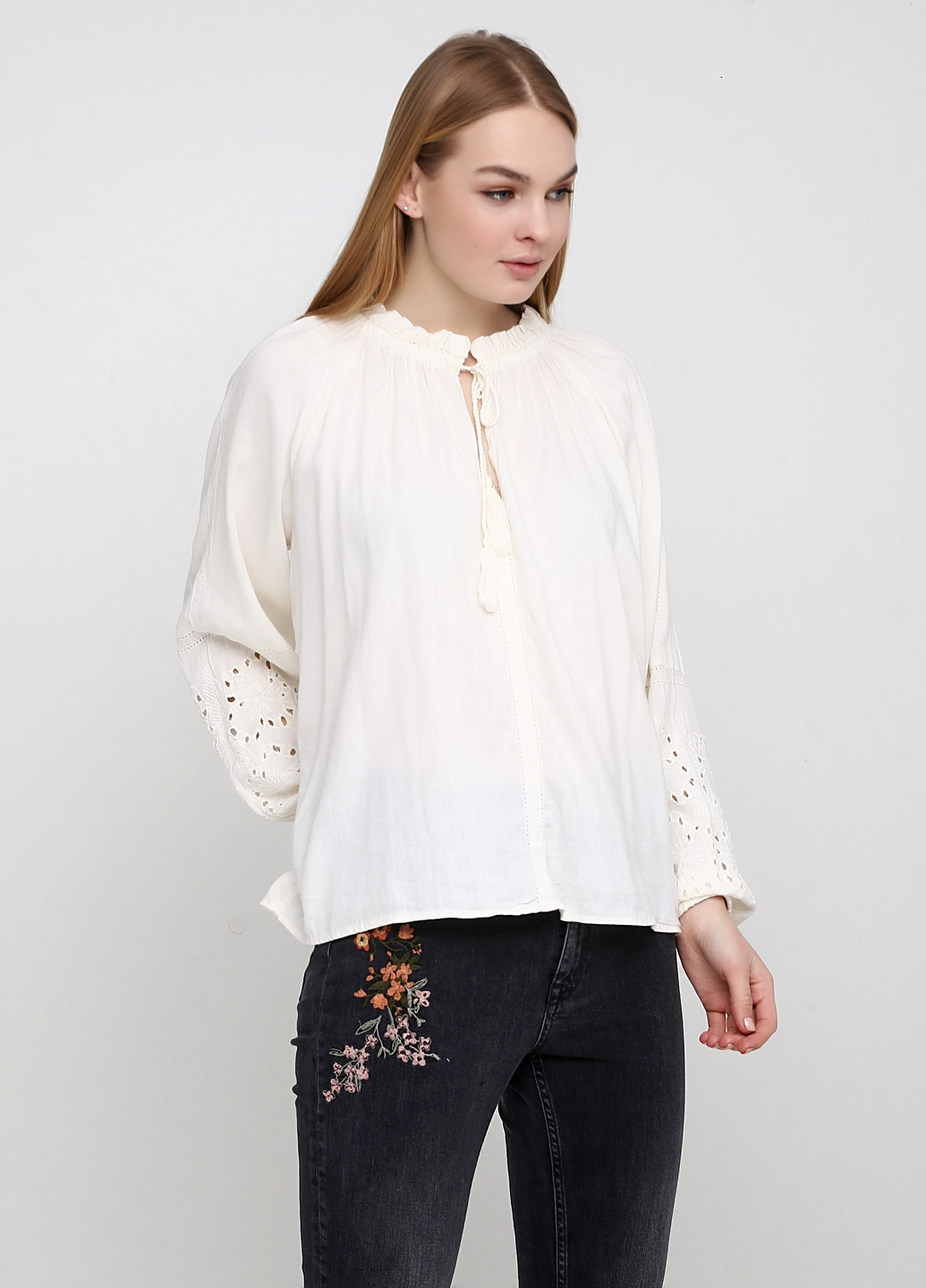 Молочная демисезонная блуза с длинным рукавом H&M