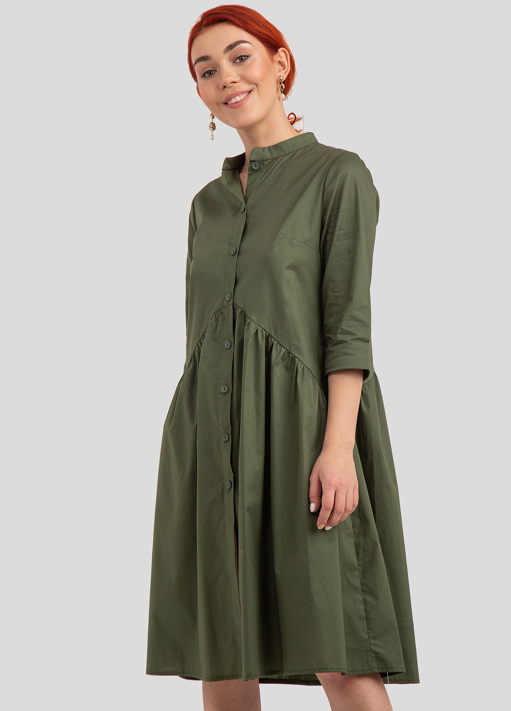 Оливково-зеленое кэжуал платье миди Bessa однотонное