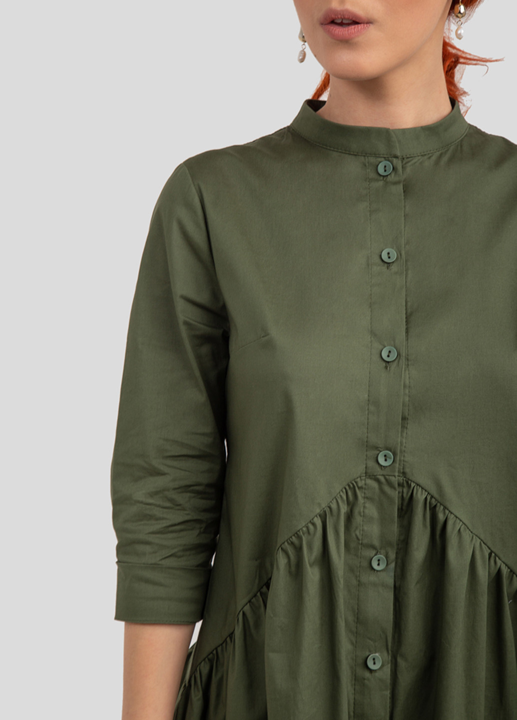 Оливково-зеленое кэжуал платье миди Bessa однотонное