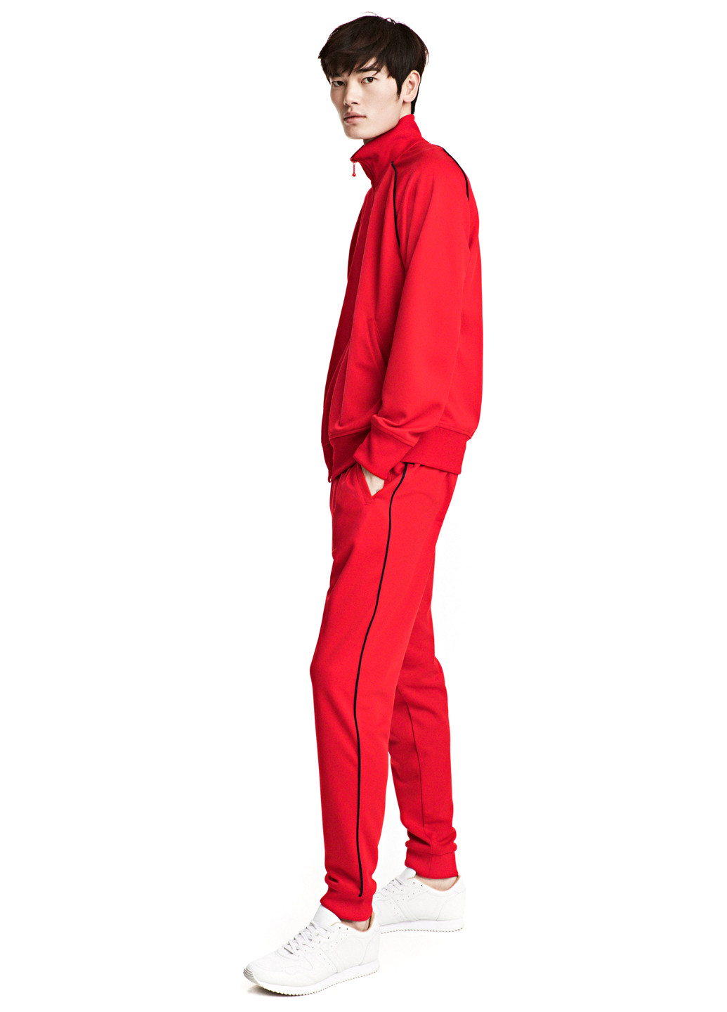 Штани H&M джогери смужки червоні спортивні поліестер