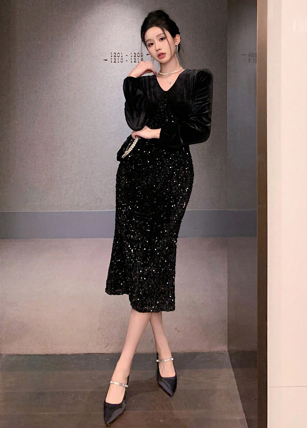 Чорна вечірня сукня силуетна SHEIN з візерунком "перець з сіллю"