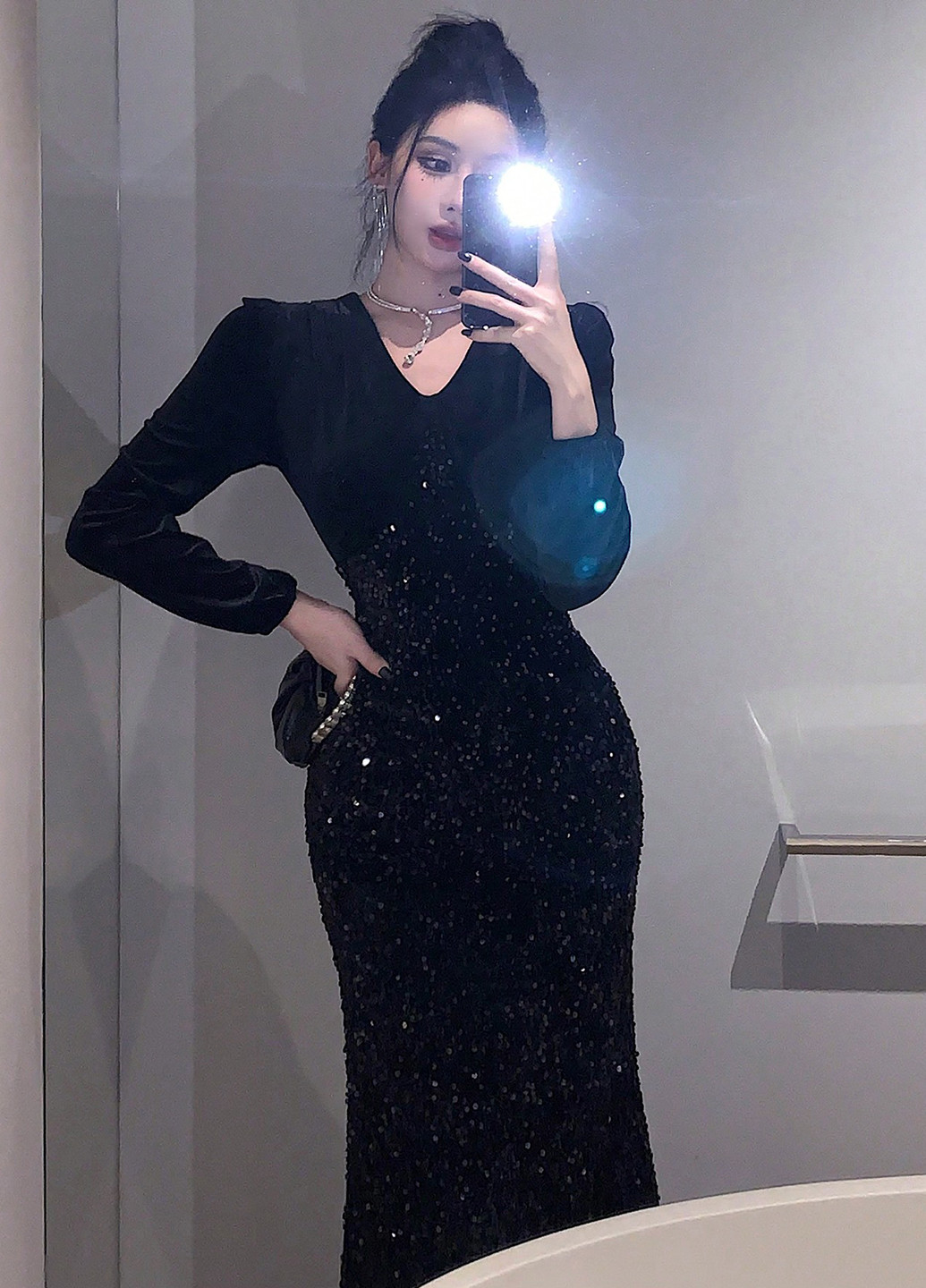 Чорна вечірня сукня силуетна SHEIN з візерунком "перець з сіллю"